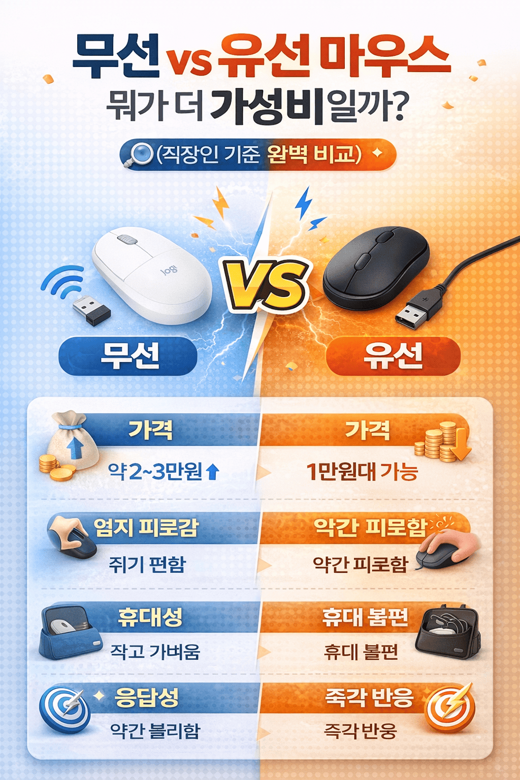 무선 vs 유선 마우스 뭐가 더 가성비일까? (직장인 기준 완벽 비교)