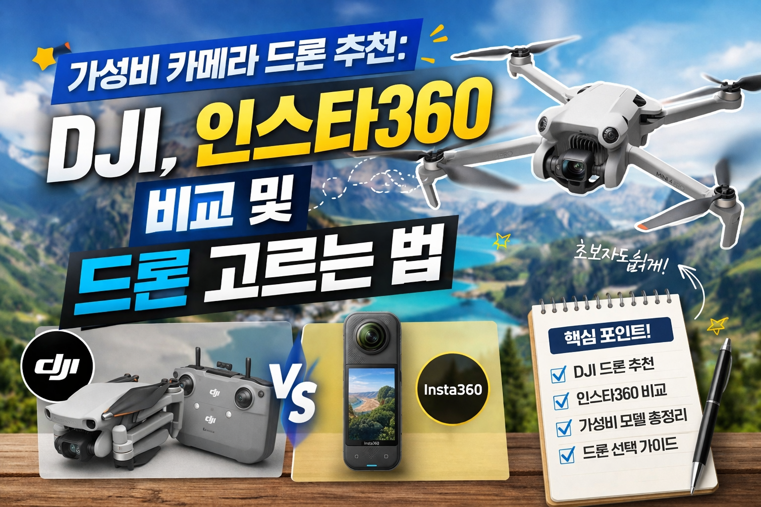 가성비 카메라 드론 추천: DJI, 인스타360 비교 및 드론 고르는 법